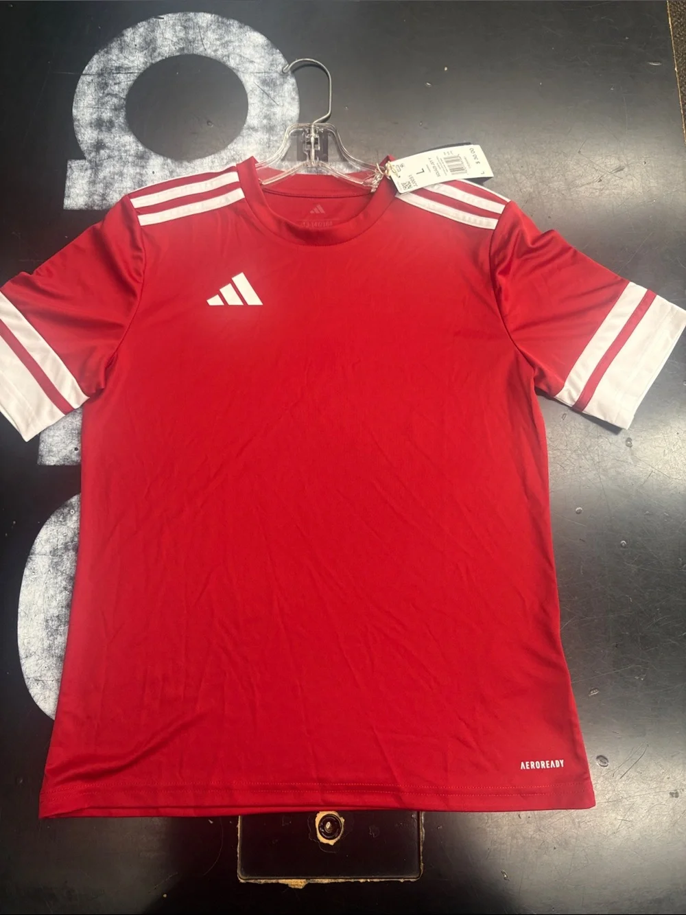 Adidas Red Performance Tee with White Stripes